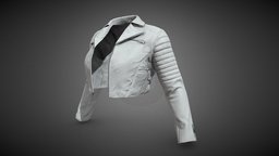 White Biker Jacket leather, fashion, jacket, clothes, biker, dress, mannequin, realistic, woman, casual, garment, manikin, marvelousdesigner, outerwear, character, lowpoly, clothing, black