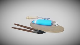 Painter Mixed Set Low Poly Game Ready PBR lp, augmentedreality, sketch, tube, painting, vr, ar, color, palette, virtualreality, brush, metal, colors, artist, game-ready, acrylic, coloring, acrylic-painting, painter, unity, unity3d, low-poly, asset, game, art, pbr, lowpoly, low, poly, wood, oilpaint