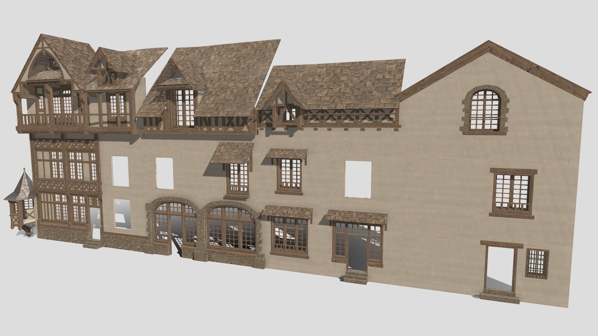 Set of modular Tudor wall created with Maya - Tudor - Buy Royalty Free 3D model by studio lab (@leonlabyk) 3d model