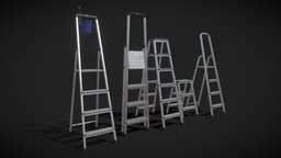 Step ladders set KRAUSE storage, stool, stairs, wheels, vray, platform, work, ladder, folding, aluminium, tool, step, height, castor, foldable, wheeled, stepladder, home, 3ds, industrial, steel