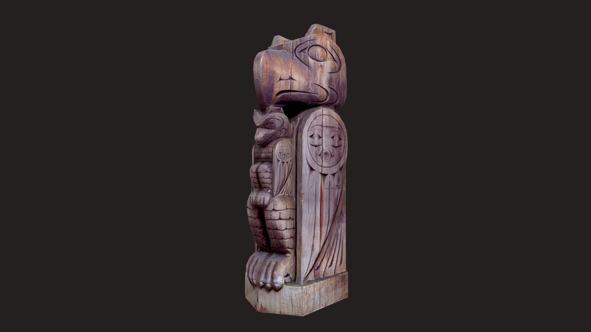 Here’s a scan I did of a totem pole at my local park. The piece is stunning on it’s own and caters well to photogrametry. One of many beautiful indigenous art pieces you can find around the city of Vancouver 3d model
