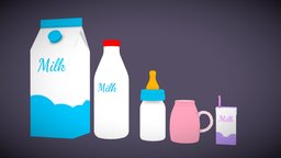 Milk Props kid, prop, milk, props, cartoon, asset, game, 3d, blender, lowpoly, stylized