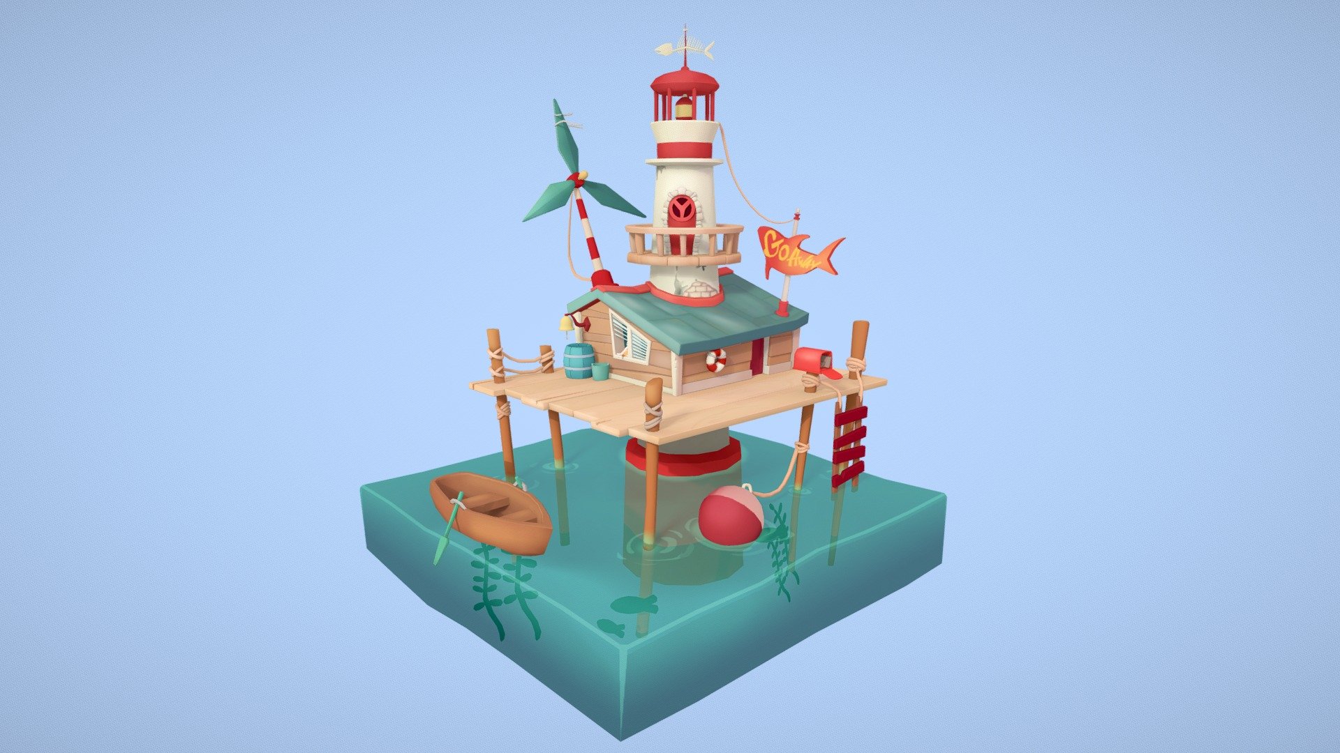 Very inspired by Nataly Wilds 2D art
The Blender simulation software was used. Texture painted in 3D Coat/ HandPaint - Flooded lighthouse - 3D model by keikyyy 3d model
