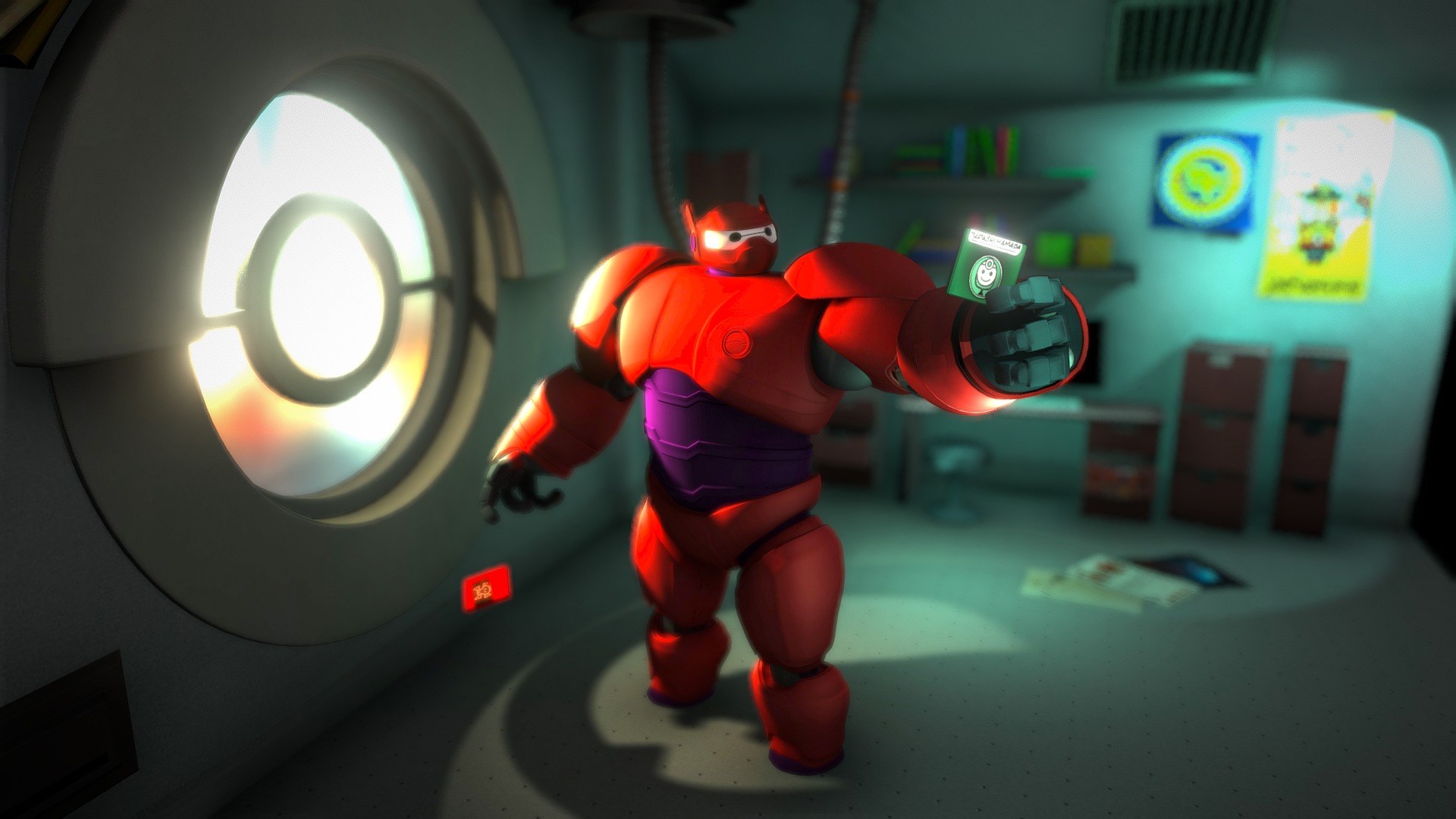 I am a huge Pixar/Disney fan and my two year old boy Oscar is mad on &lsquo;Baymax' so I had the perfect excuse to loose myself in poly heaven for a bit and create a Baymax 2.0 scene.

I wanted to have another go at Mental Ray lighting with the idea of baking that lighting directly into the textures.  You will see that the shadeless mode is used, all lighting in the scene is &lsquo;generated' by the materials.

The scene background is a take on a Pixar/Disney/Comic book theme with a simple &lsquo;blocky' style, I'm happy with how it turned out.

You will notice that Baymax is also holding his Tadashi Chip, my little boy is obsessed with the Baymax chip scenes!

Hope you like it.

Blog Post:  https://forum.sketchfab.com/t/creating-baymax/7838/8 - Scene - Baymax Lab - Buy Royalty Free 3D model by JCulley3D (@jamesculley) 3d model