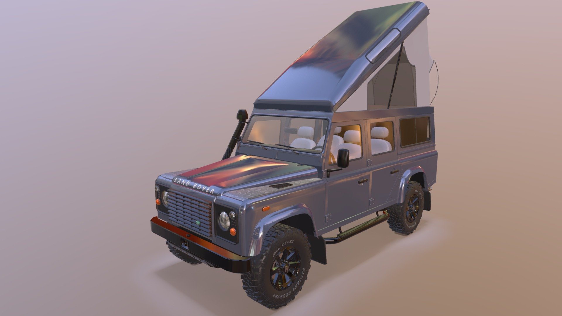 Land Rover Defender 110 Camper with the roof raised with tent. Wheels and tires Dick Cepek 3d model
