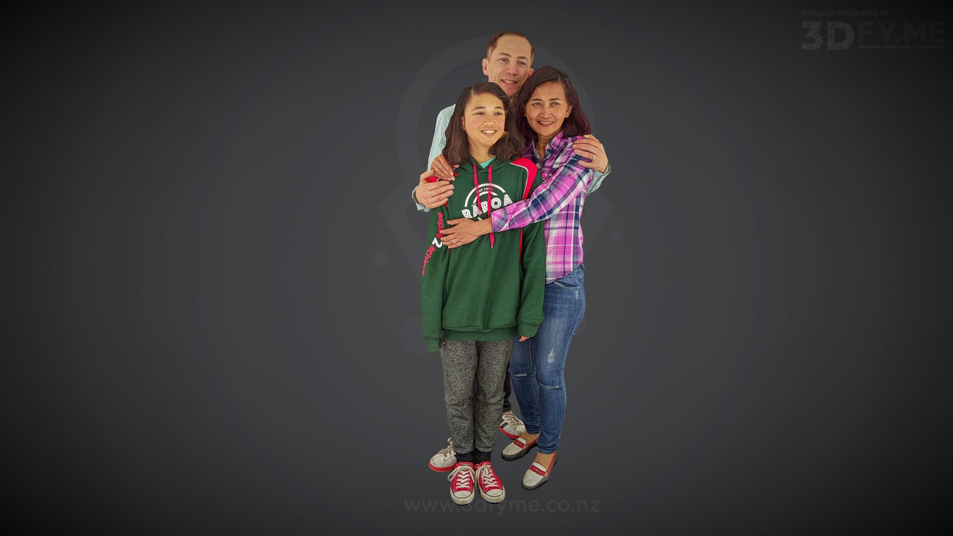 Photogrammetry Scan, 138 pics (Raspberry Pi, 8 MP), decimated mesh, texture re-projected (raw diffuse map, 8k) - Happy Family :) - 3D model by 3Dfy.me New Zealand (@smacher2016) 3d model