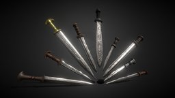 daggers set, blades, daggers, obj, digital3d, pbr-texturing, weapon, steel