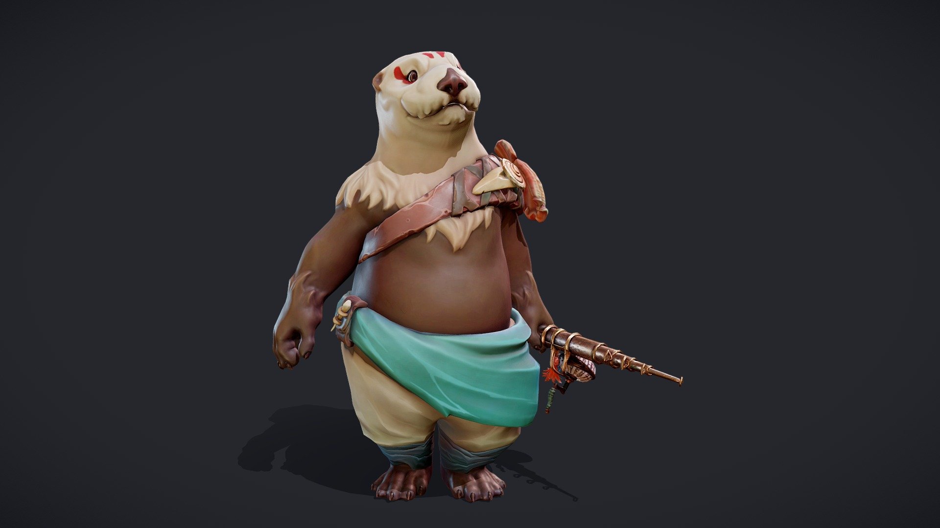 This is the character for a small gameprototype, where you play a little fish otter, fishing objects out of the ocean to build up its little island 3d model