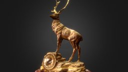 Gold plated Brass Sculpture Bucks Clock 鍍金黃銅雄鹿座鐘 clock, luxury, deer, deco, antique, statue, printable, bucks, boutique, classical, bai-shi, gu-dong, yi-pin, zuo-zhong, gu-dian, diao-su, diao-ke, art, sculpture