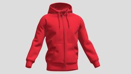 Hoodie Zip Red PBR Realistic people, textile, women, up, clothes, vr, ar, mockup, woman, sweater, mock, men, hoodie, uni, pullover, loth, hoody, character, asset, game, low, poly, man, female, male, clothing