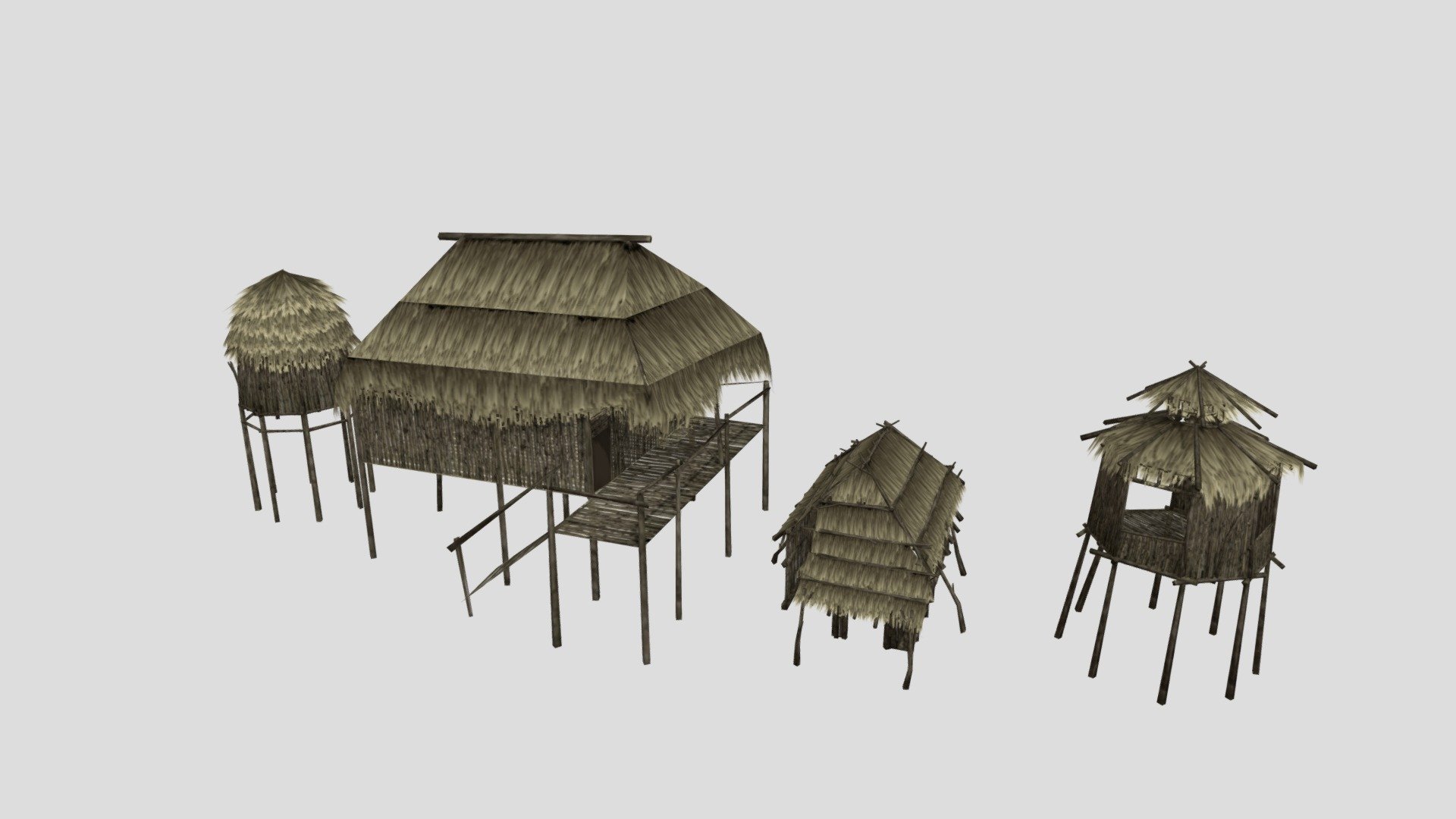 Bamboo Huts
The model has an optimized low poly mesh with the greatest possible number of simplifications that do not affect photo-realism but can help to simplify it, thus lightening your scene and allowing for using this model in real-time 3d applications.

Real-world accurate model.  In this product, all objects are ERROR-FREE and All LEGAL Geometry. Subdivisions are not required for this product.

Perfect for Architectural, Product visualization, Game Engine, and VR (Virtual Reality) No Plugin Needed.

Format Type




3ds Max 2017 (standard shader)

FBX

OBJ

3DS

Texture

1 material used. 1 different sets of textures:




Diffuse with alpha

Normal

You might need to re-assign textures map to model in your relevant software - Bamboo Huts - Buy Royalty Free 3D model by luxe3dworld 3d model