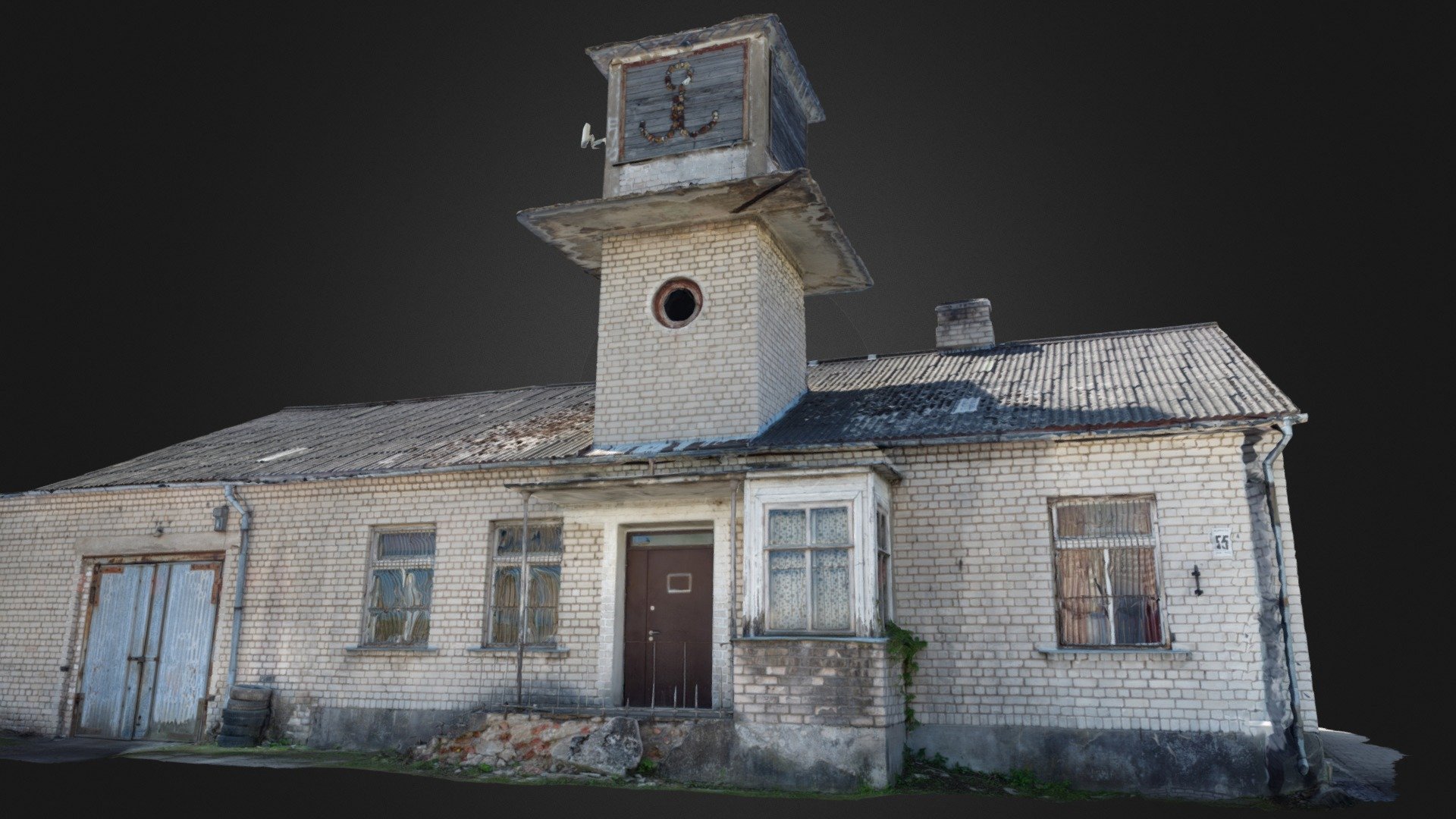 Photoscan of an old building with gray bricks and a tower.

Wooden windows, big wooden door. 

With normal map 3d model