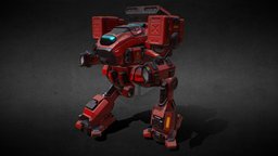 Battle Mech v1 red mech, mechwarrior, sc-fi, machine, unity, unity3d, vehicle, robot