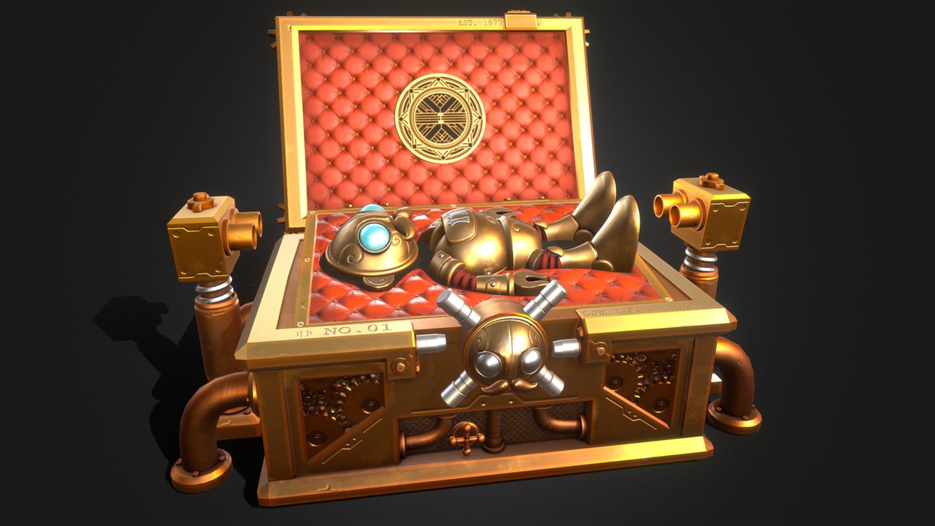 The renowned Inventor had this vault custom built to keep his latest, most advanced creation hidden from prying eyes&hellip; 





My Entry for the Treasure Chest Challenge




More shots over at https://www.artstation.com/artwork/ZGy5Bw




Robot based off Original Concept by https://www.artstation.com/gimaldinov


 - The Steampunk Vault - Download Free 3D model by Ljm 3D (@Ljm3D) 3d model