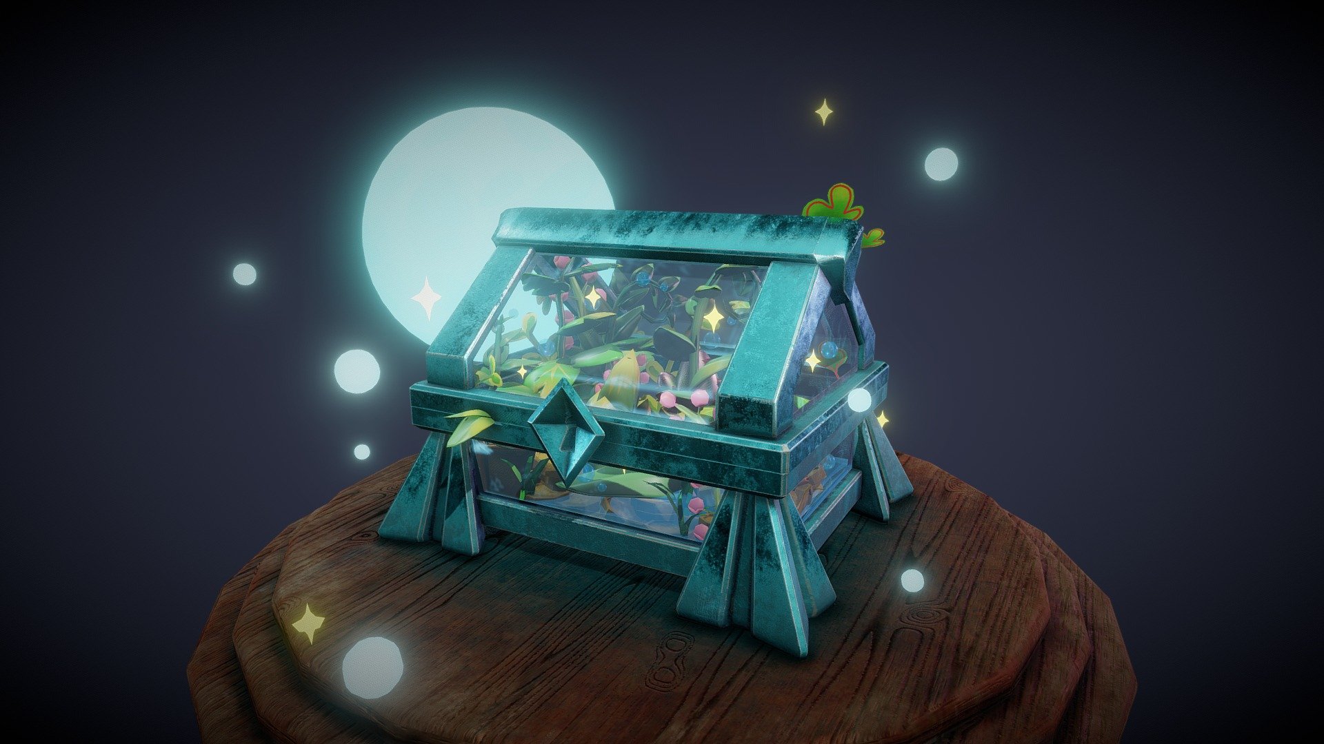 Just a glass treasure chest under the moonlight uwu - Night treasure chest - 3D model by sleepylina 3d model