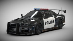 Nissan Skyline GT-R R34 Police Car police, beast, custom, transportation, nissan, skyline, japan, sports, automotive, american, modified, drift, patrol, gtr, jdm, sports-car, r34, blender, vehicle, car, japanese, noai