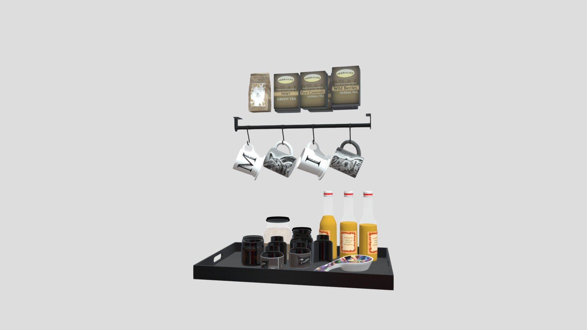Highly detailed 3d model of kitchen props with all textures, shaders and materials. This 3d model is ready to use, just put it into your scene 3d model