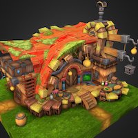 WoodHouse scene, lowpoly-handpainted, house-model-gameassets, game, environment