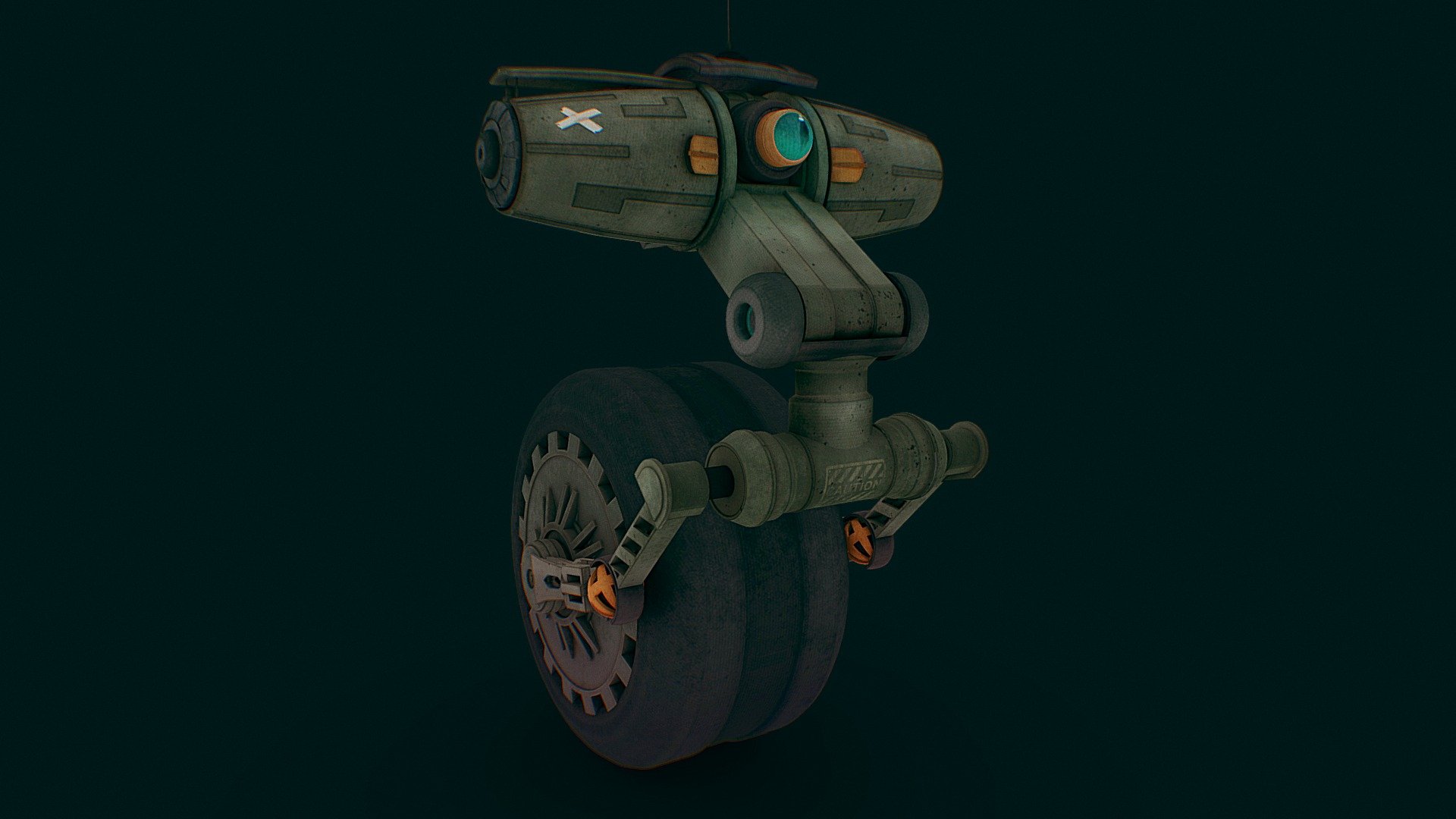 RD or ROD is a repair droid who will repair any damaged ship.
I wanted to give it a hand painted look by using procedural textures. Highly influenced by borderlands style.

Based on &ldquo;Riding Robot