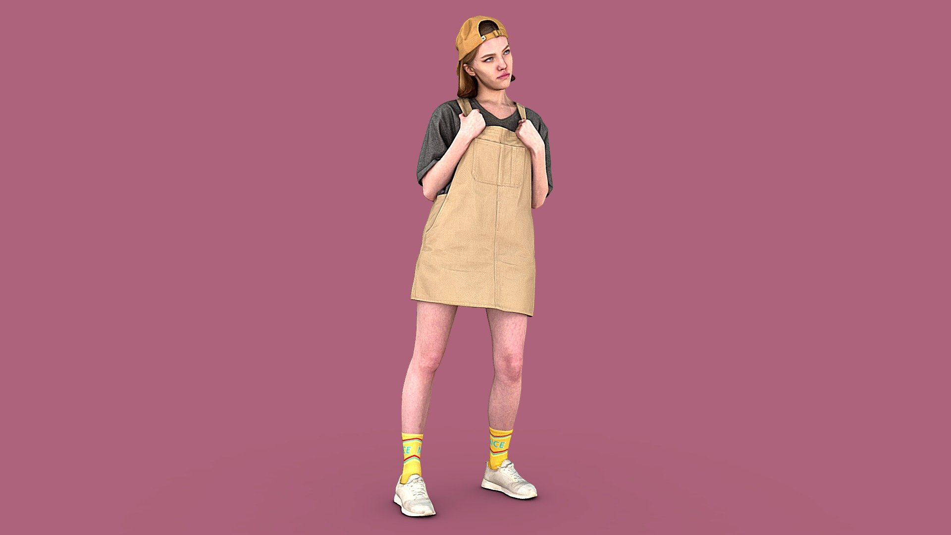 Follow us on instagram ✌🏼

✉ A cute petite girl in a denim overalls dress, a cap, sneakers and colored socks is leaning slightly to the left.

🦾 This model will be an excellent mid-range participant. It does not need to be very close and try to see the details, it reveals and demonstrates its texture as much as possible in case of a certain distance from the foreground.

⚙️ Photorealistic Casual Character 3d model ready for Virtual Reality (VR), Augmented Reality (AR), games and other real-time apps. Suitable for the architectural visualization and another graphical projects. 50 000 polygons per model 3d model