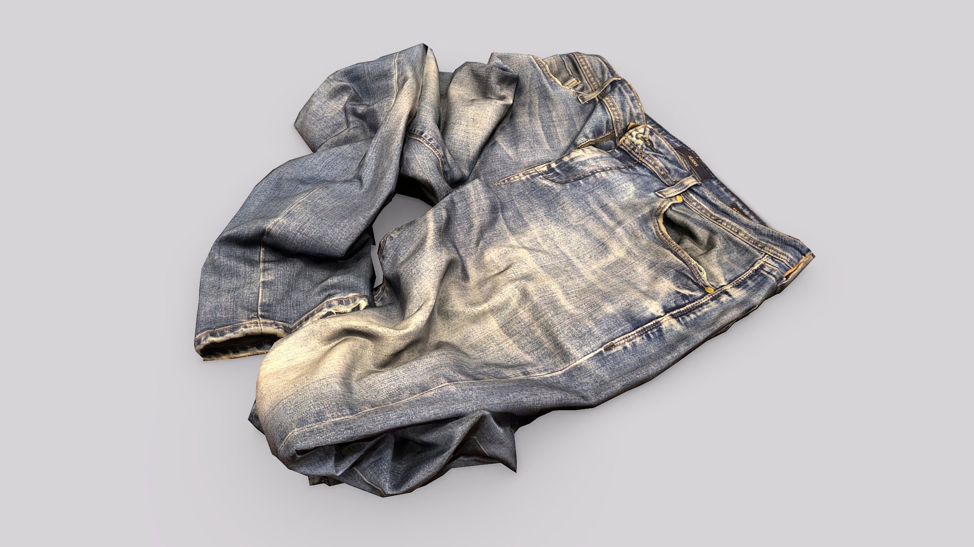 Photogrammetry scanned jeans, laying on the floor.
This asset will perfectly suit as a photorealistic prop for a game you creating.




Game-ready 

Optimized geometry

UV mapped

4k textures: Color, Normal map, Ambient occlusion, Metallic

FBX file format
 - Scanned clothing: jeans - Buy Royalty Free 3D model by LaikaBossGames 3d model