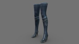 Female High Heel Sci-fi Thigh Boots leather, high, , heel, fashion, hero, girls, cyber, clothes, cyberpunk, shoes, boots, thigh, uniform, womens, wear, pbr, low, poly, sci-fi, futuristic, female, blue, super, space, spaceship, navy