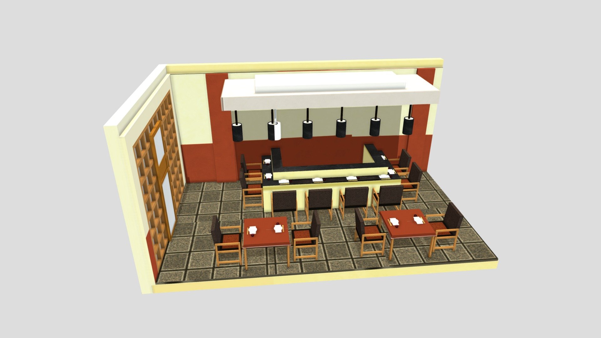 Japanese Restaurant Scene - 3D model by kahxuanlee 3d model