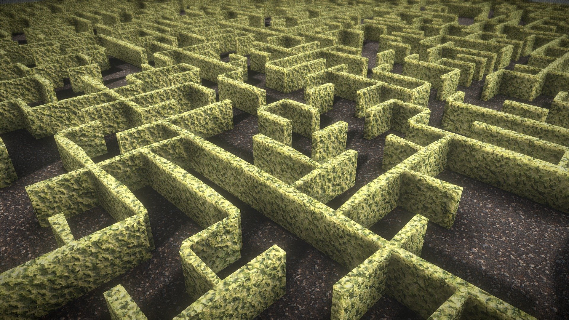 lowpoly maze garden environment, generated uv's, One mesh, 2 materials. Textures tiled, nothing baked so it is easy to replace with your own texturemaps 3d model
