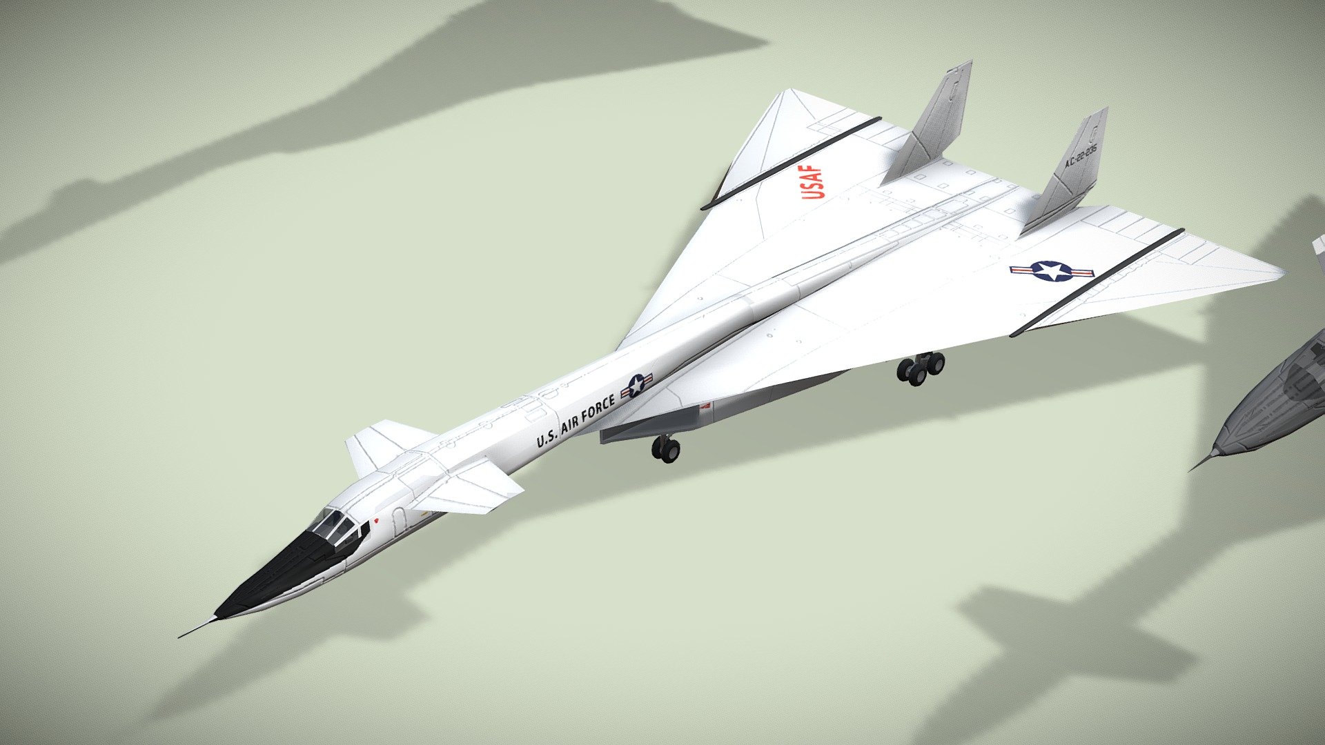 North American XB-70 Valkyrie

Lowpoly model of american strategic bomber.



North American Aviation XB-70 Valkyrie was the prototype version of the planned B-70 nuclear-armed, deep-penetration supersonic strategic bomber for the United States Air Force Strategic Air Command. Designed in the late 1950s six-engined Valkyrie was capable of cruising for thousands of miles at Mach 3+.

At these speeds, it was expected that the B-70 would be practically immune to interceptor aircraft, the only effective weapon against bomber aircraft at the time. The bomber would spend only a brief time over a particular radar station, flying out of its range before the controllers could position their fighters in a suitable location for an interception. 



1 standing version and 2 flying versions in set.

Model has bump map, roughness map and 3 x diffuse textures.



Check also my other aircrafts and cars.

Patreon with monthly free model - North American XB-70 Valkyrie - Buy Royalty Free 3D model by NETRUNNER_pl 3d model