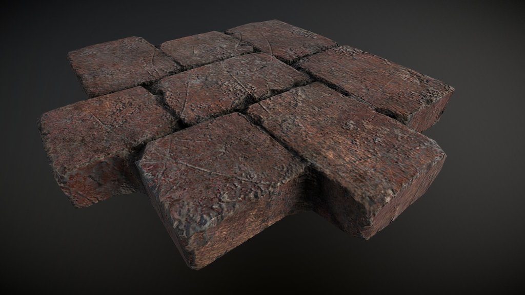 Low Poly Rustic Paver in Easter Red. Textured in Substance Painter, 1024x1024 - Rustic Pavers Set03 Low Poly | Eastern Red - 3D model by deepfielddev 3d model