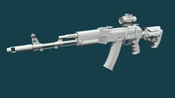 AK-74m baked AO and normals baking, ao, ambientocclusion, normal, ak74, xyz-school, lowpoly