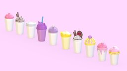 Low Poly Game Ready Cup Pack ready, milkshake, game, low, poly, cup