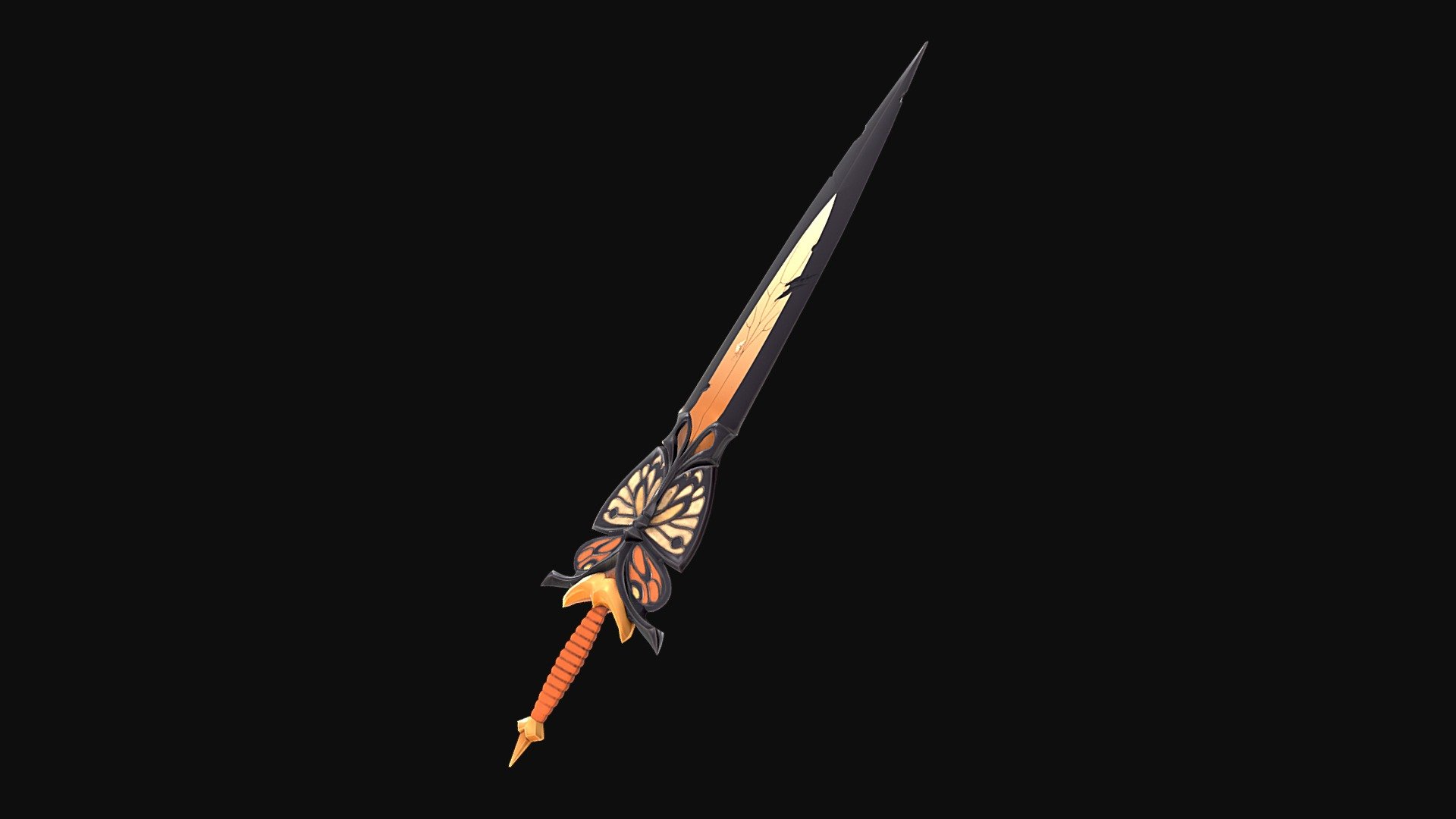 Original Artwork by Moniek Schilder: https://www.artstation.com/artwork/9mG6my

I saw this beautiful sword design by Moniek Schilder here on Artstation and felt immediately drawn to it. I knew I wanted to try a modeling a weapon while still exploring a stylized texturing technique. I hope I did Moniek's design justice!

There are multiple things I'm pleased with on this project and multiple things I hope to resolve better in the future. One thing I'm particularly proud of is the damaged portion of the flat part of the blade, which I actually &ldquo;painted