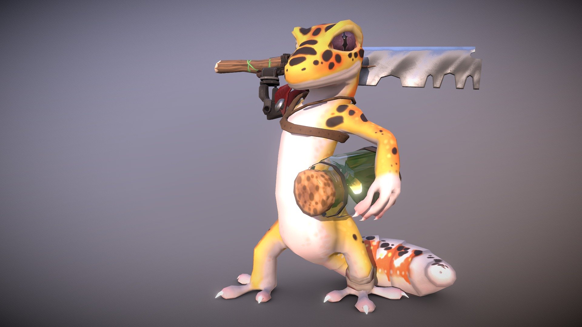 personal project that I did long ago in 3DS MAX 
(was my first character modeling in this software) 
Concept by https://sketchfab.com/rubiez 
Textured in Mudbox
Rigging and posing in Maya - Gecko Warrior - 3D model by Lepler 3d model