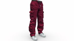 Female Red Cargo Pants And White Sneakers Outfit