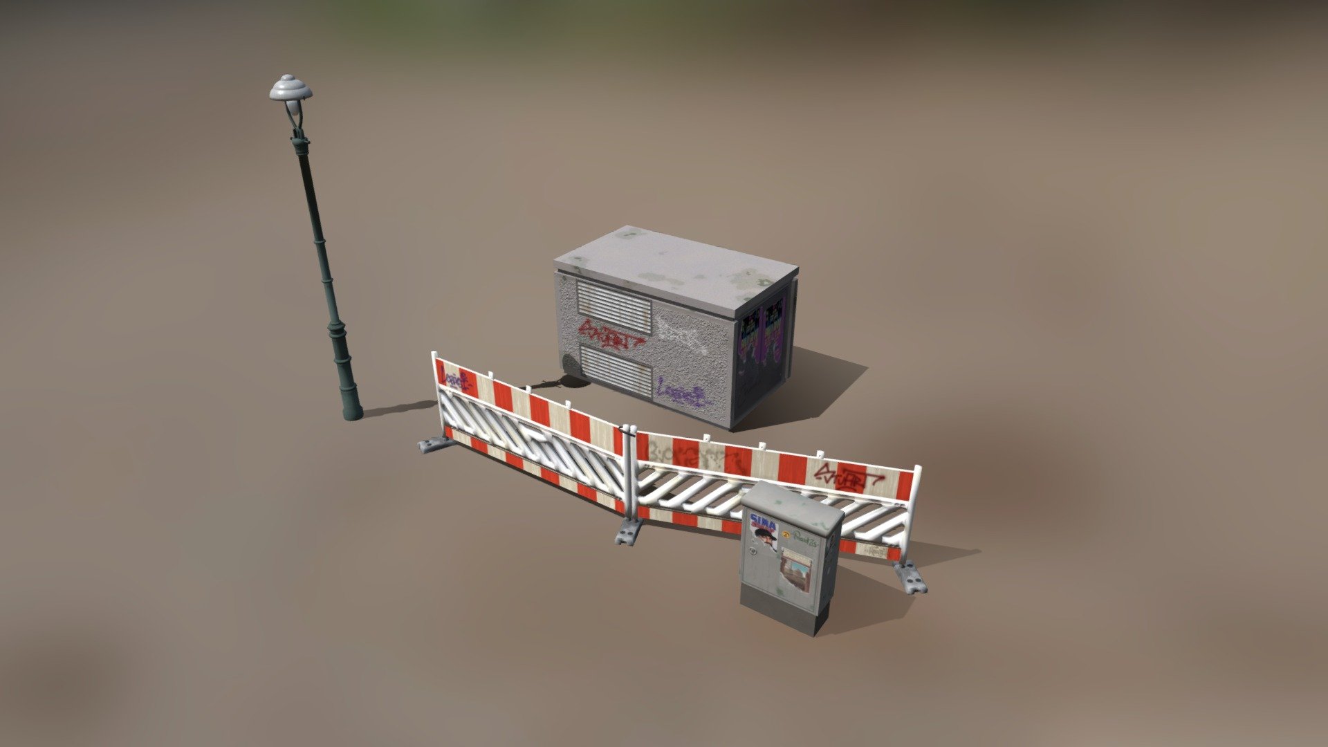 Models for Lowpoly Berlin street in night

Street props pack based on the city of Berlins look.
Some of the posters and stickers are made with AI. The rest of the textures are painted in Photoshop and the models are made with Blender. 




Lightpole

Electrical cabinet

Electrical box

Construction fence + foot

Let me know if there is any issues.

See also Lowpoly Berlin street props pack 2

Feel free to use it! - Lowpoly Berlin street props pack 1 - Download Free 3D model by n-malmberg 3d model