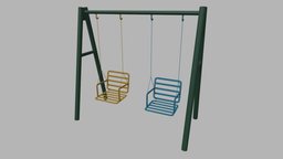 Low Poly Swing food, kids, toy, picnic, fun, children, unreal, child, swing, color, holiday, playground, entertainment, vacation, weekend, unity, lowpoly, gameasset, gameready
