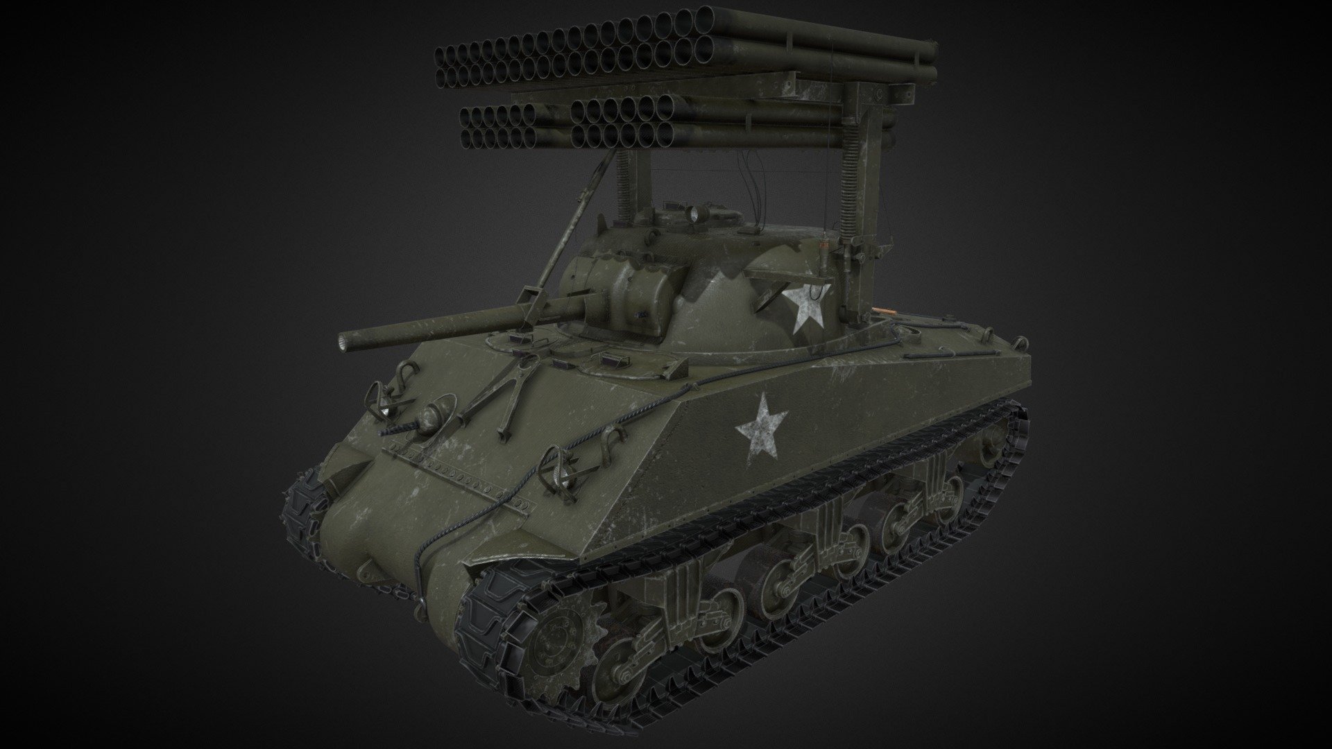 Oh boy, another Sherman!
M4A2 Sherman - is a United States medium tank of the World War II 
This version have T34 Calliope rocket launcher, which fires M8 rockets
More information about the model will be available soon :3 (I hope before new year) - M4A2 Sherman & T34 Calliope - 3D model by barking_dogo 3d model