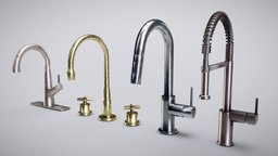 Set of Kitchen Faucets Low-Poly 3D Model
