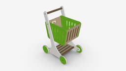 Market wooden shopping trolley trolley, wooden, basket, money, cart, shopping, market, business, supermarket, retail, online, sale, buy, purchase, commerce, 3d, pbr, shop, concept