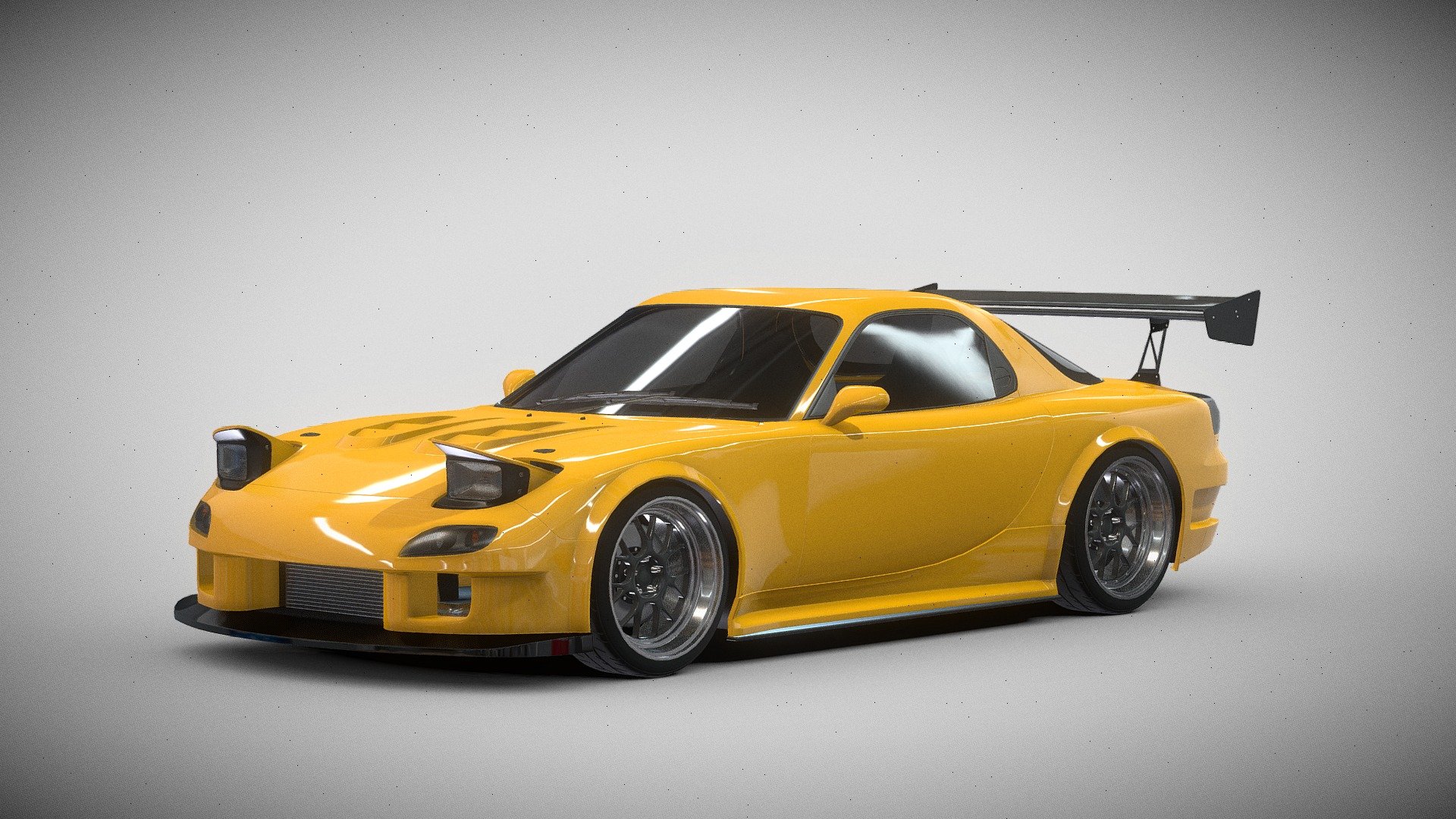 This is a 3D model of the Mazda RX-7 FD made in Japan which was produced from 1991 to 2002. I made an RX-7 model with my own bodykit modifications, taking several real world modifications as my reference source.

I made it directly in Blender version 4.0.

For the materials, there are several of me who use procedural shaders which are only available specifically in Blender. So some materials will not be the same as those in the picture, especially the headlights and tail lights. But overall the material will not change much as shown

Model render in Blender
 - Mazda RX-7 Custom - Buy Royalty Free 3D model by Naudaff3D 3d model