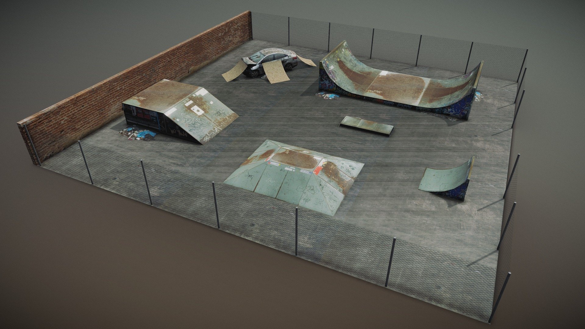 Low Poly old skatepark made using photo textures.

3D Scanned car by vslite CC-BY - Skatepark - Buy Royalty Free 3D model by Mateusz Woliński (@jeandiz) 3d model