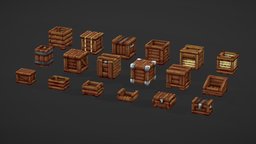 Chests & Crates crate, wooden, barrel, chest, deco, market, loot, box, blockbench, minecraft, lowpoly, wood, decoration, pixelart