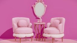 Sofa, mirror & bedside table. Barbie Pink. kit, sofa, armchair, mirror, ken, furniture, table, pink, rug, strawberry, interiordesign, velvet, pinky, armchair-furniture, furnituredesign, barbie, pinkish, tablelamp, pbr-game-ready, sofa-3d-model, 3d, chair, 3dmodel, interior, livingroom, pinkfurniture, velvetchairs, livingroomfurniture, velvetsofa, noai, barbie2023, barbiemovie, barbiecore