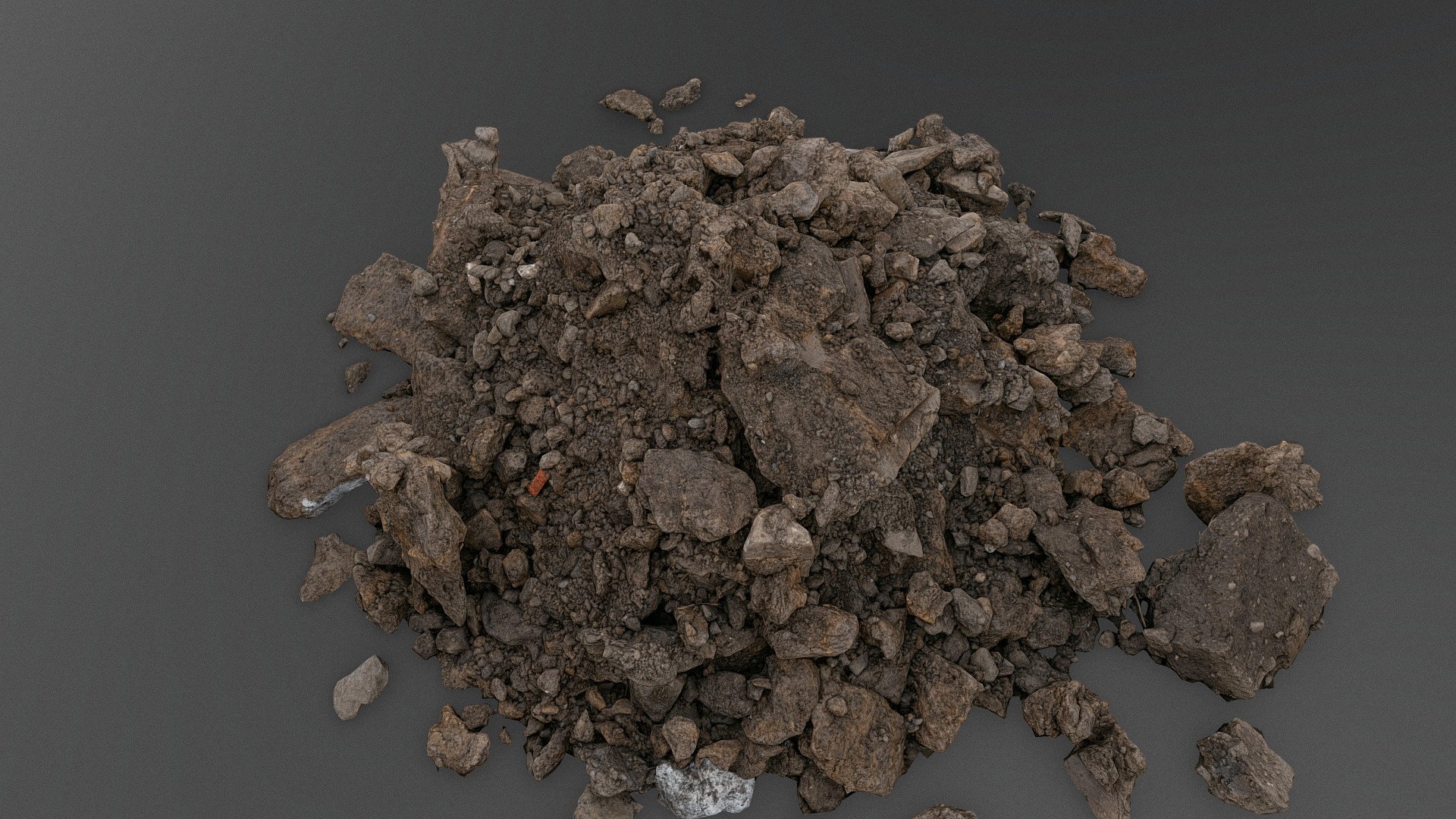 Small tiny Pile of dark brown construction gardening soil mud land earth dirt heap mound, freshly dug, with some stone and concrete pieces

raw DSLR photogrammetry scan, normals included - Small dirt pile - Buy Royalty Free 3D model by axonite 3d model