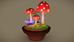 Stylized Lowpoly Mushroom Garden Diorama