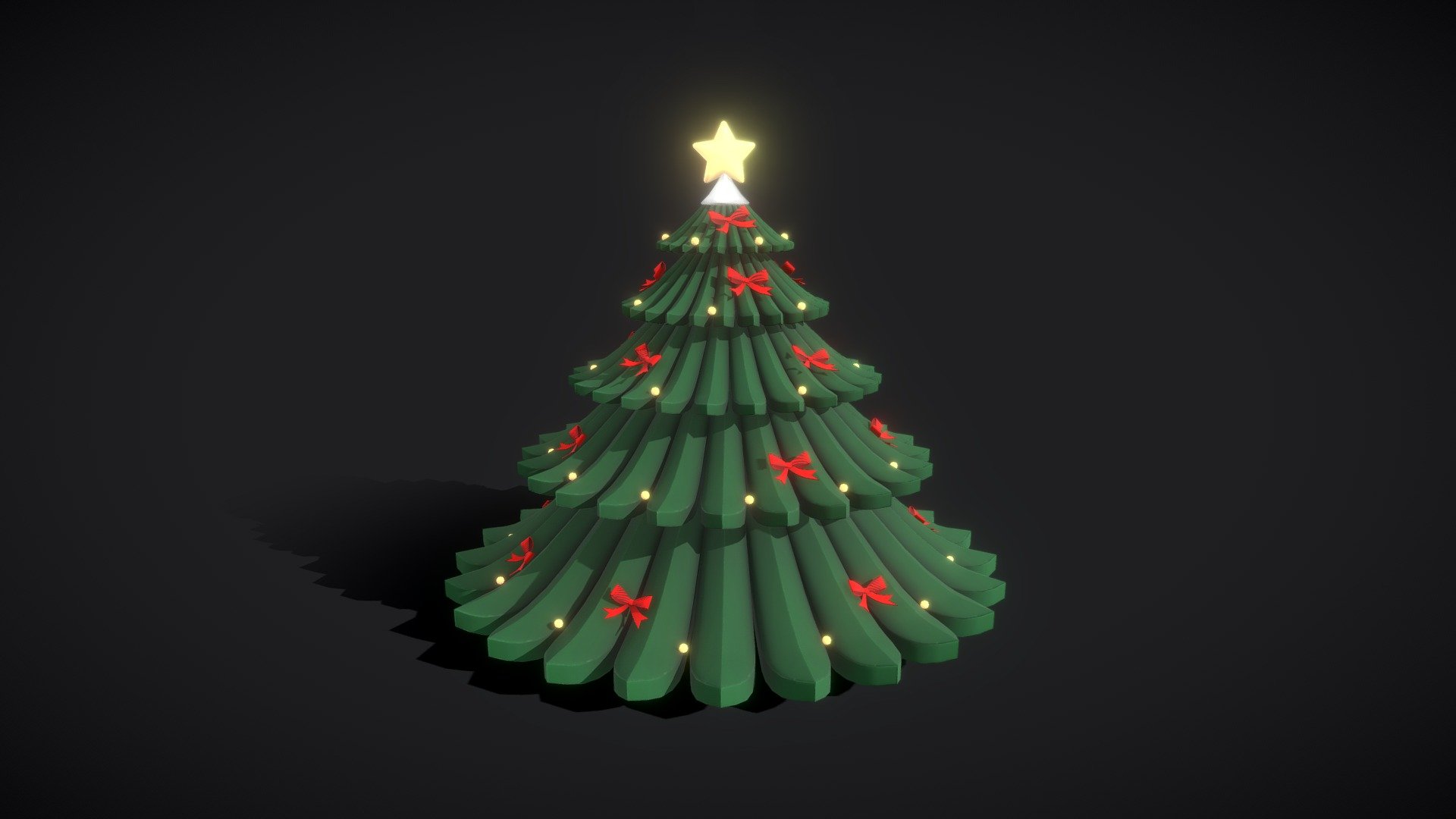 Christmas Tree game-ready model.

PBR Metal-Roughness
Overlapping UV's.

Real-World Scale.
Made in Maya, Marmoset Toolbag and Substance Painter. 
Happy Holidays!

The archive contains following files:


.MA file (original MAYA file, version 2022)
FBX file
OBJ 

Texture set (available in 20482048 and 40964096)


Tree_BaseColor
Tree_Normal
Tree_Metalness
Tree_Emission
Tree_Roughness
Tree_AO

If you have any additional questions or any problems related to the model, kindly contact me: katy.b2802@gmail.com - Stylized Christmas Tree - Buy Royalty Free 3D model by Enkarra 3d model