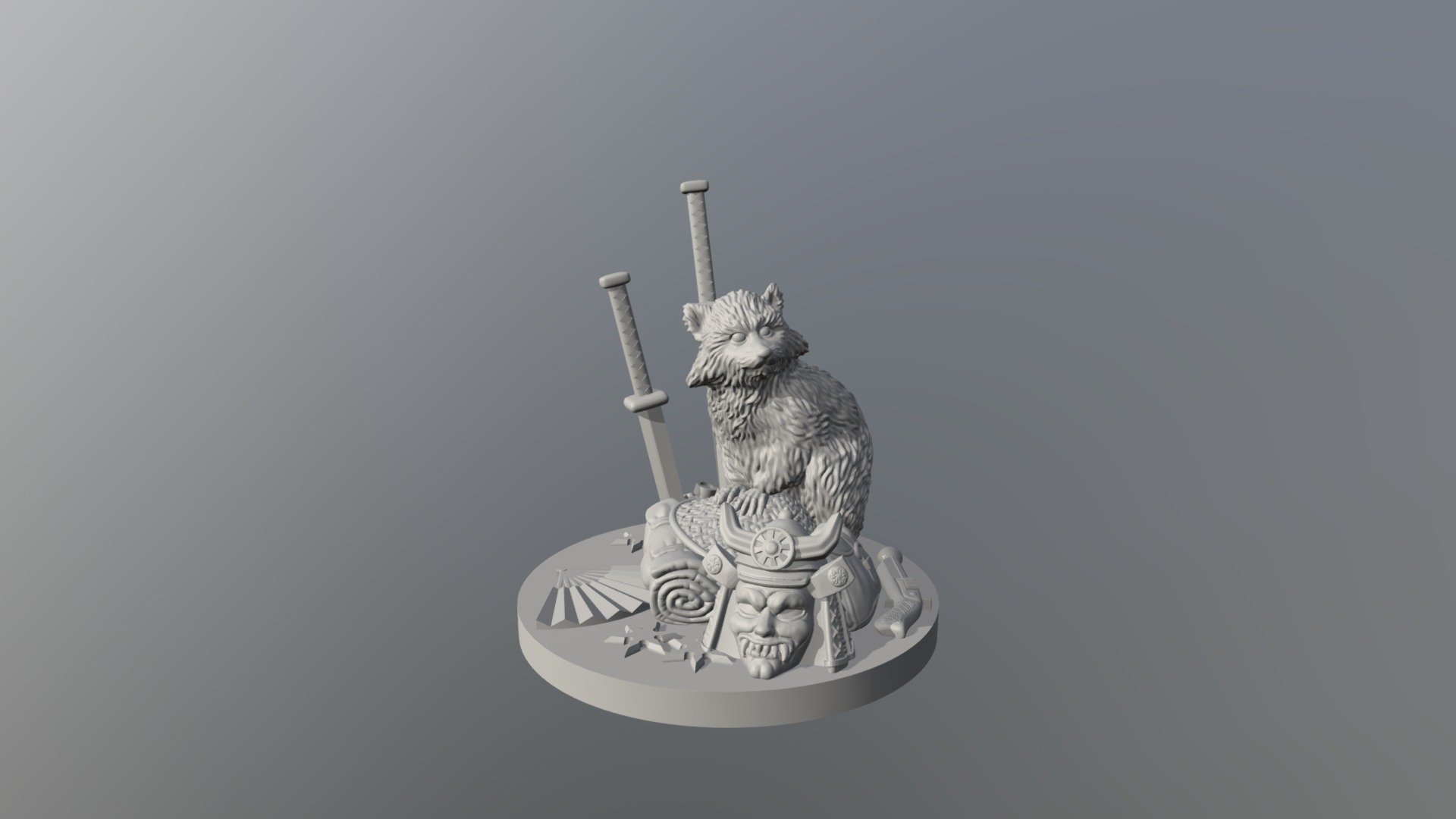 Kuma, the tanuki miniature model for Shadow Tactics board game by Antler Games.

He is the pet tanuki of the marksman Takuma. He can sneak inconspicuously and distract guards to help the ninjas in their mission.

Learn more at: https://antlergames.com/shadowtactics/ - Kuma - Shadow Tactics board game miniature - 3D model by antlergames 3d model