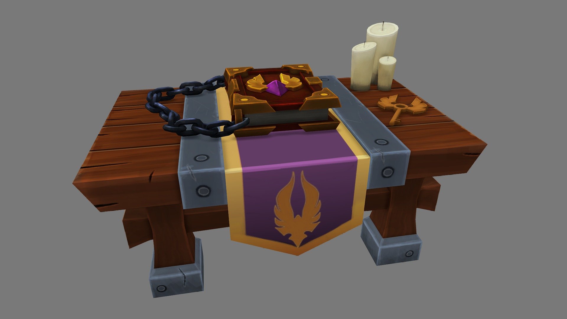 A Blood Elf Inspired book atop a stylized table model I've done as more practice for stylized assets. The table is heaviliy inspired by WoW tables found in game 3d model