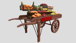 Fruit Cart fruit, wooden, games, prop, transport, cart, substancepainter, substance, maya, wood